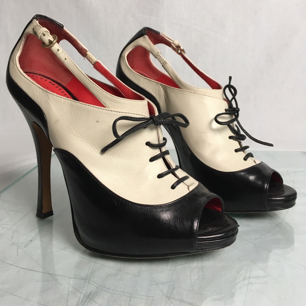 Moschino Cheap and Chic Lace Up Peeptoe Pump.